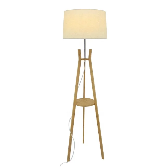 Bamboo Tripod Floor Lamp with Fabric Shade
