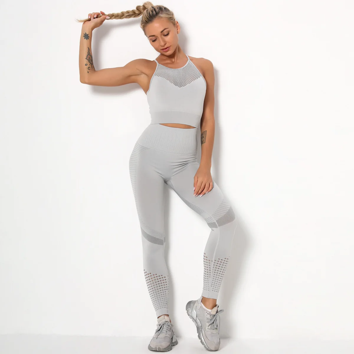 

Professional New Fashion Quick-Drying Women's Running Sports Yoga Wear Seamless Tight Fitness Pants Women's Hollow Bra Set, Customized colors
