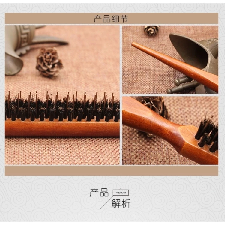 

Factory Hot Sale Pointed Tail Design Custom Label Bristles Brush Three-row Evening Comb, Brown