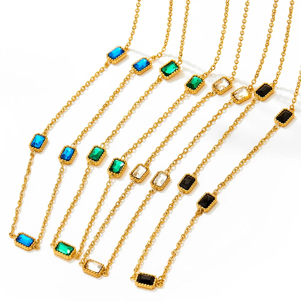 

18k Gold Plated Stainless Steel Multi-square Green Zircon Pendant Necklace Fashion Multi-square Green Zircon Pendant Necklace