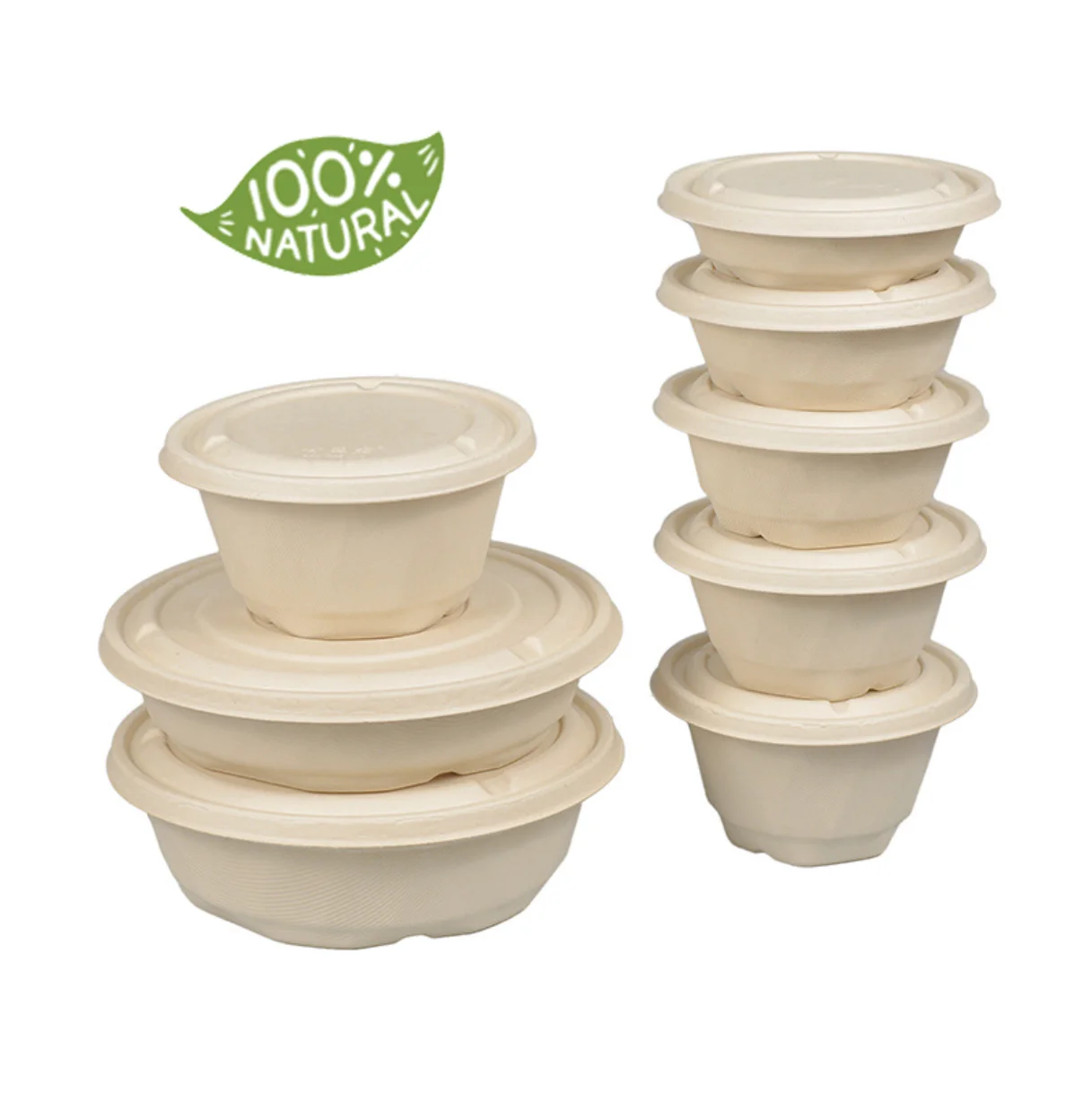 

500-2500ml Biodegradable Sugarcane Bagasse Soup Pot Bowl Food Container With Cover