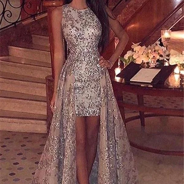 

2020 new women's round neck sleeveless sequin dress party dress slim prom elegant ladies evening dresses 82011407DS, Gold