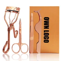 

Own Logo Rose Gold Stainless Steel Eyelash Applicator Scissors Flat Eyebrow Tweezers Curler Tweezer Makeup Lash Tools Kit