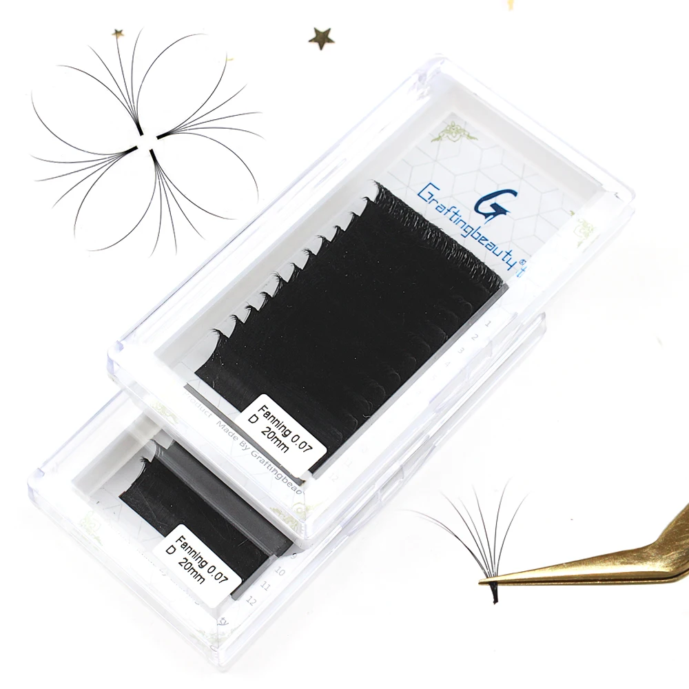 

Private Label Volume Easy Fanning Eyelash Extensions 0.03 0.05 0.07 0.10 Automatic Easy Fans Blooming Lash Extension, Natural black