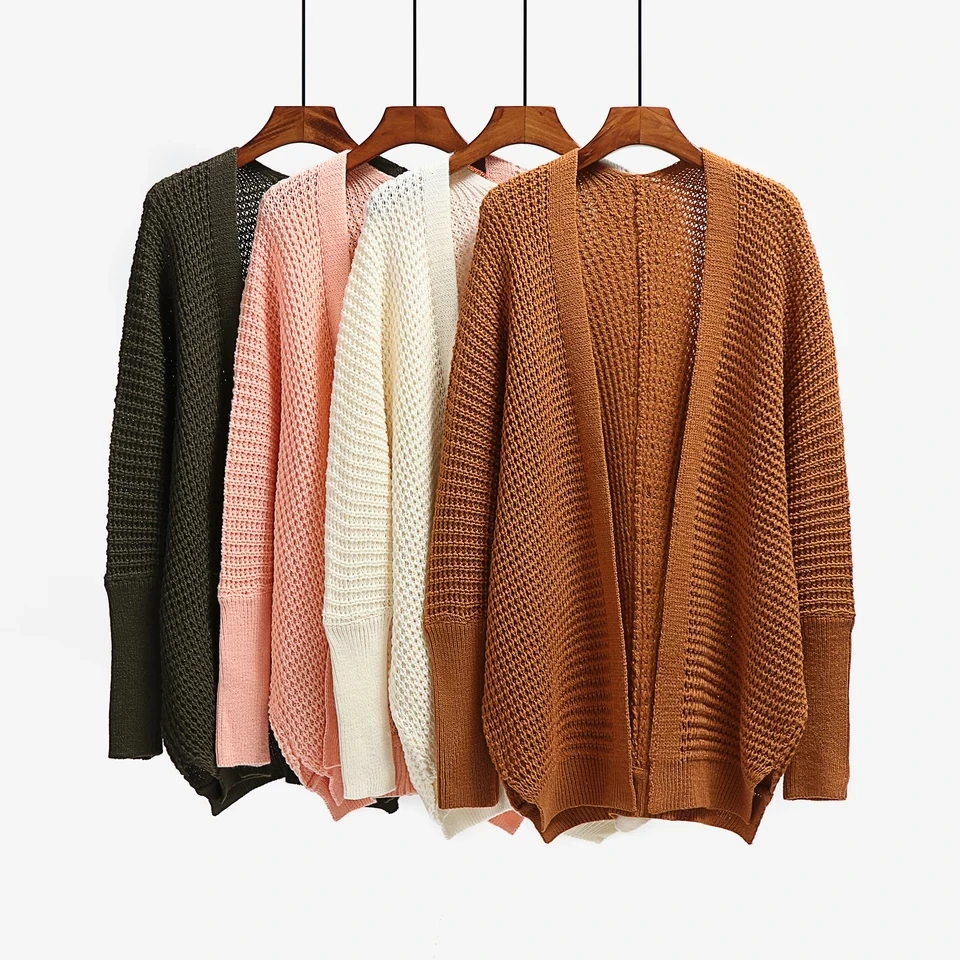 

Autumn Winter Fashion Batwing Sleeve Cardigan Coats Women V Neck Casual Knitted Jackets Solid Color Loose Lazy Sweaters Casual