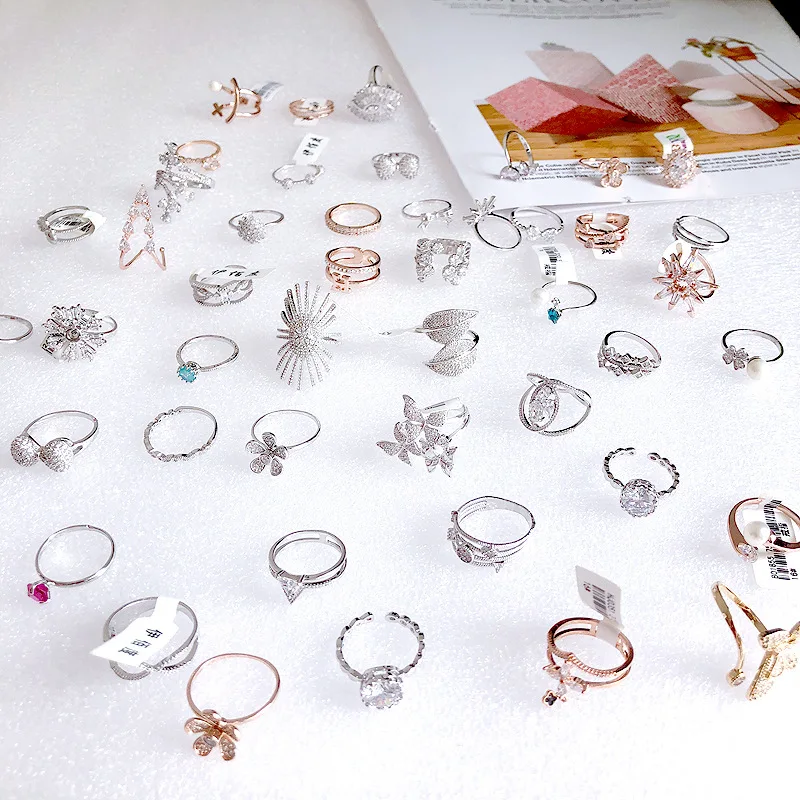 

Design Stylish Flower Shaped Cubic Zircon With Graceful Pearl Jewelry electroplating Open Adjustable Rings