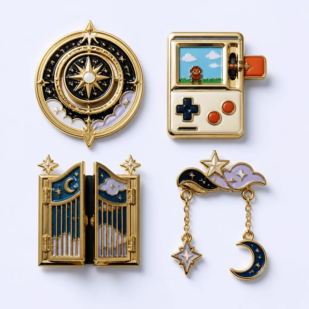 4-in-1 Mechanical Enamel Pin Collection Showcase