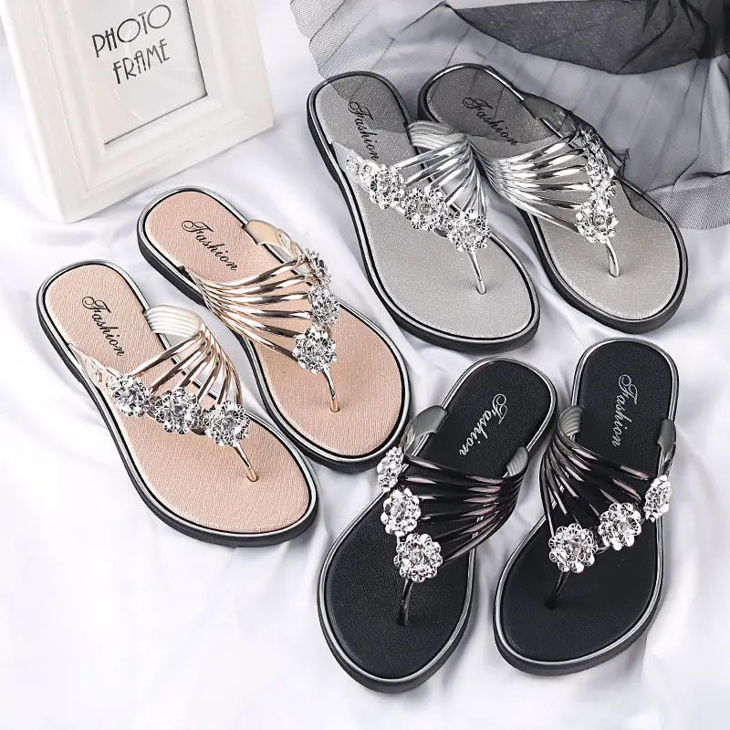 

Chanclas De Mujer Women Cute Light Weight Golden Comfort Beach Lady Casual Sweet Silver Anti Skid Flip Flops E6049