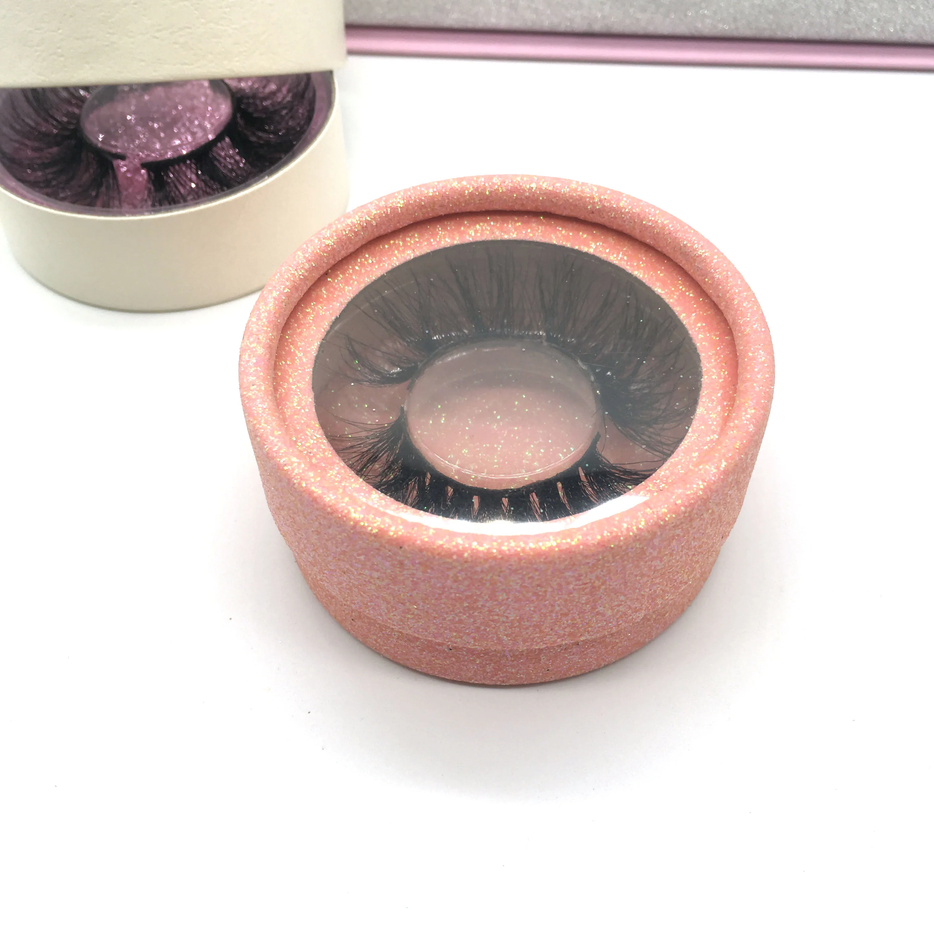 

private label glitter logo circle custom eyelash packaging