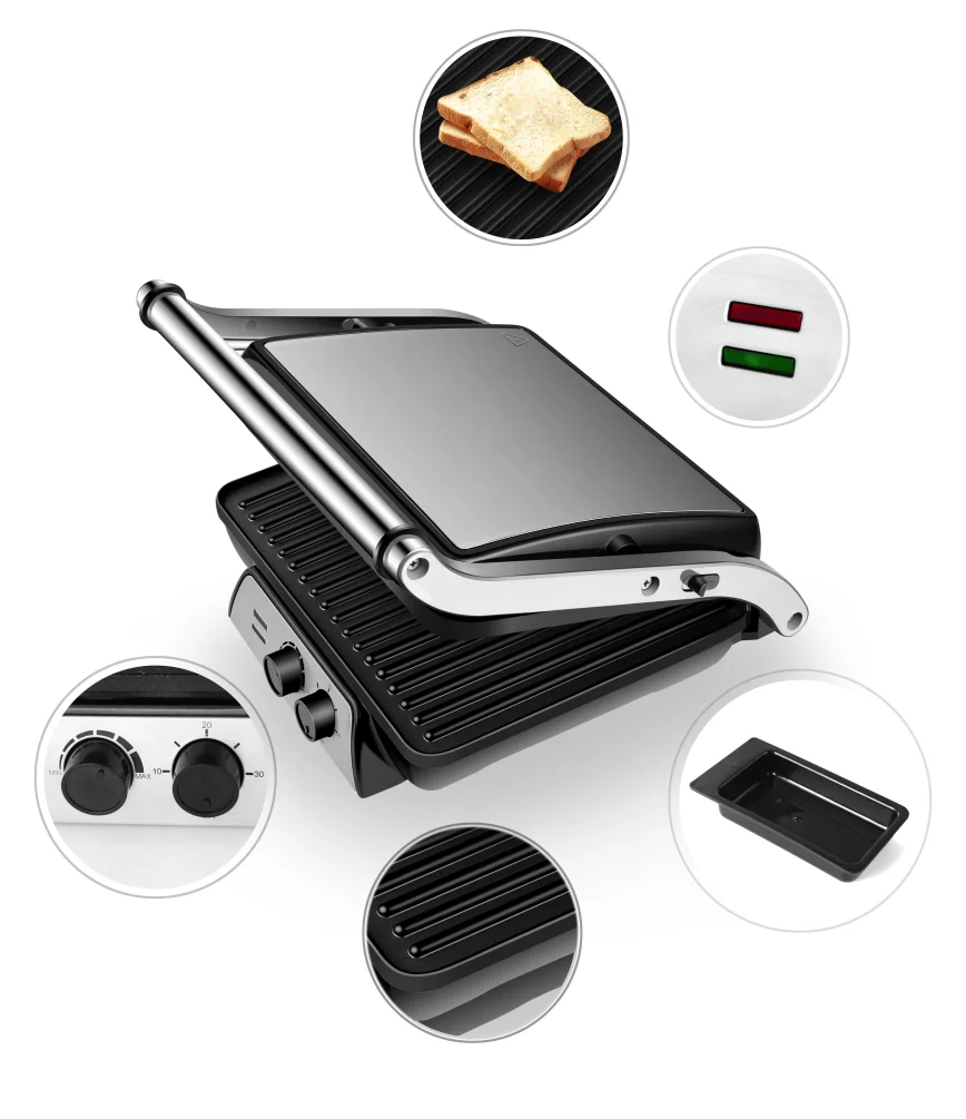4slice 2000w Press Contact Grill Electric Panini Grill With Timing