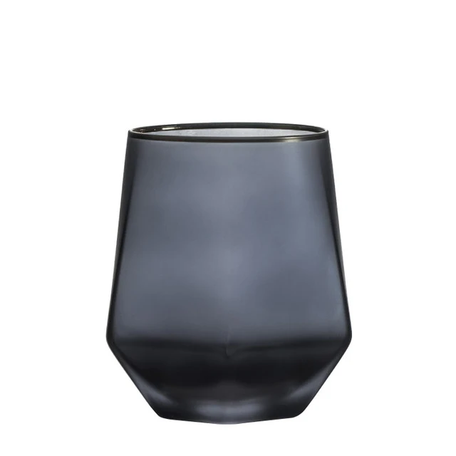 

Wholesale gold rim wine whiskey diamond frosted black hexagonal water glass cup, Clear
