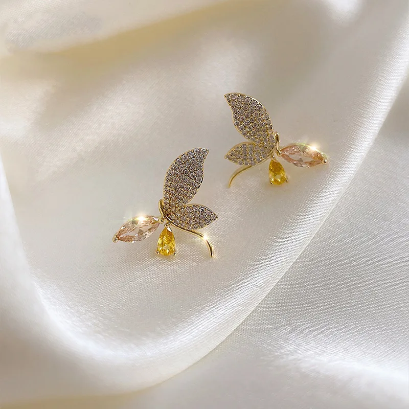 

Luxury S925 Sterling Silver Shiny CZ Crystal Butterfly Earrings Rhinestone Butterfly Stud Earring