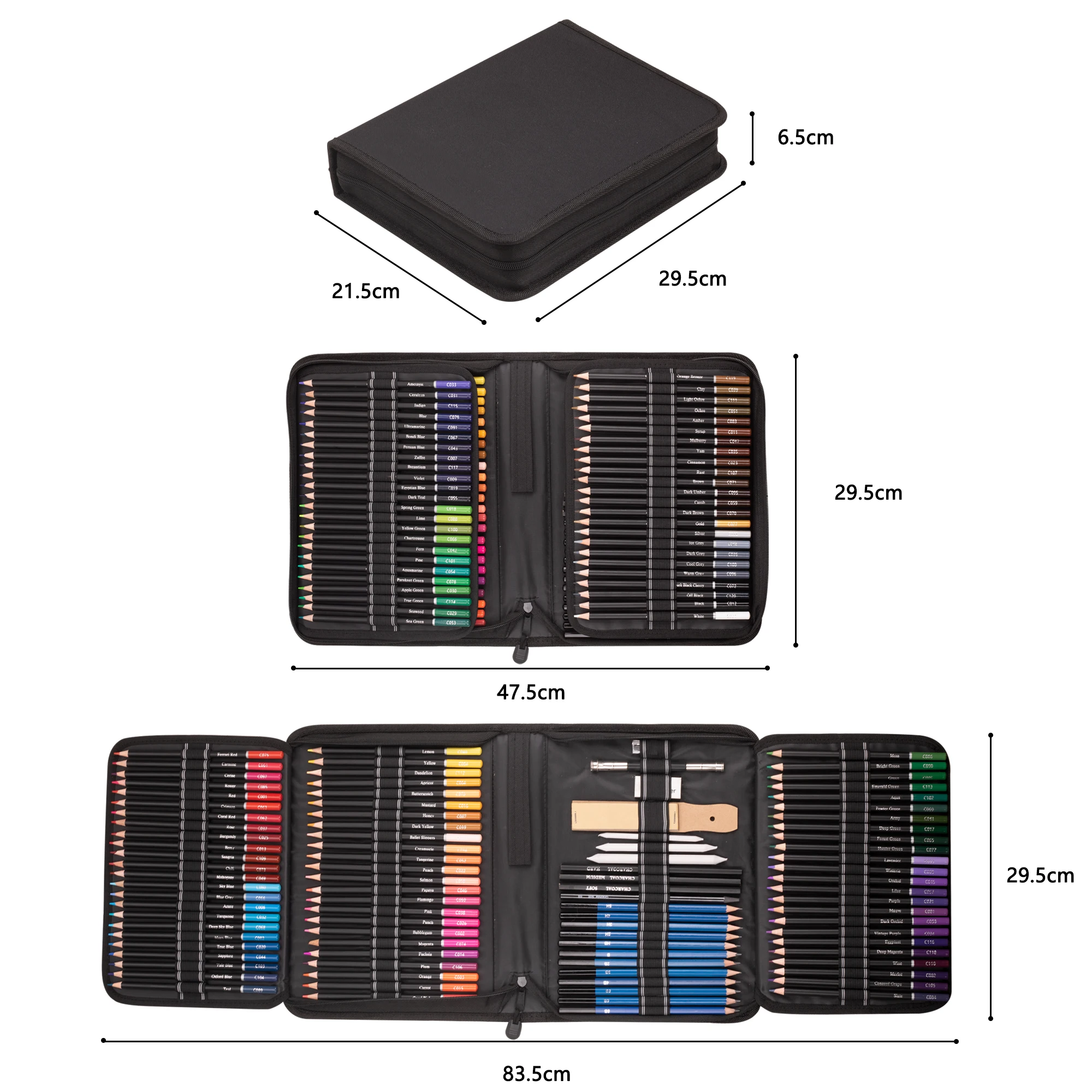 Professional 144 Colored Pencil Set in Nylon Case with 120 Color Pencils and Sketching and Drawing Accessories As Art Supplies