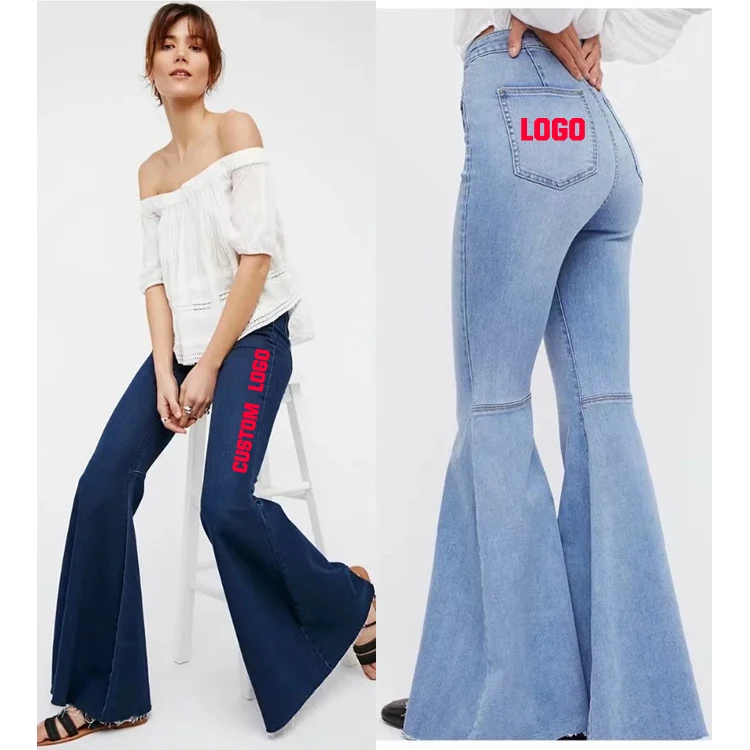 

Free Shipping Women's Ripped Flare Bell Bottom Jeans Pants Retro Wide Leg Denim Pants, Same as picture