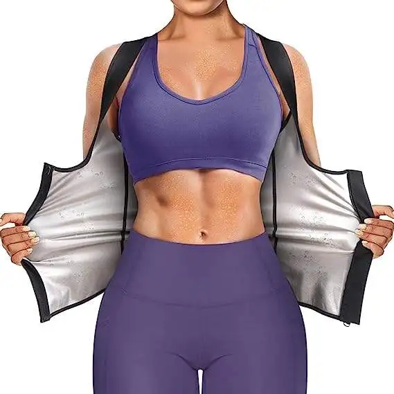 

Ladies Sauna Suit Waist Trainer Vest Slimming Fit Tummy Control Full Zip Up Sweat Tank Top Body Shaper for Women