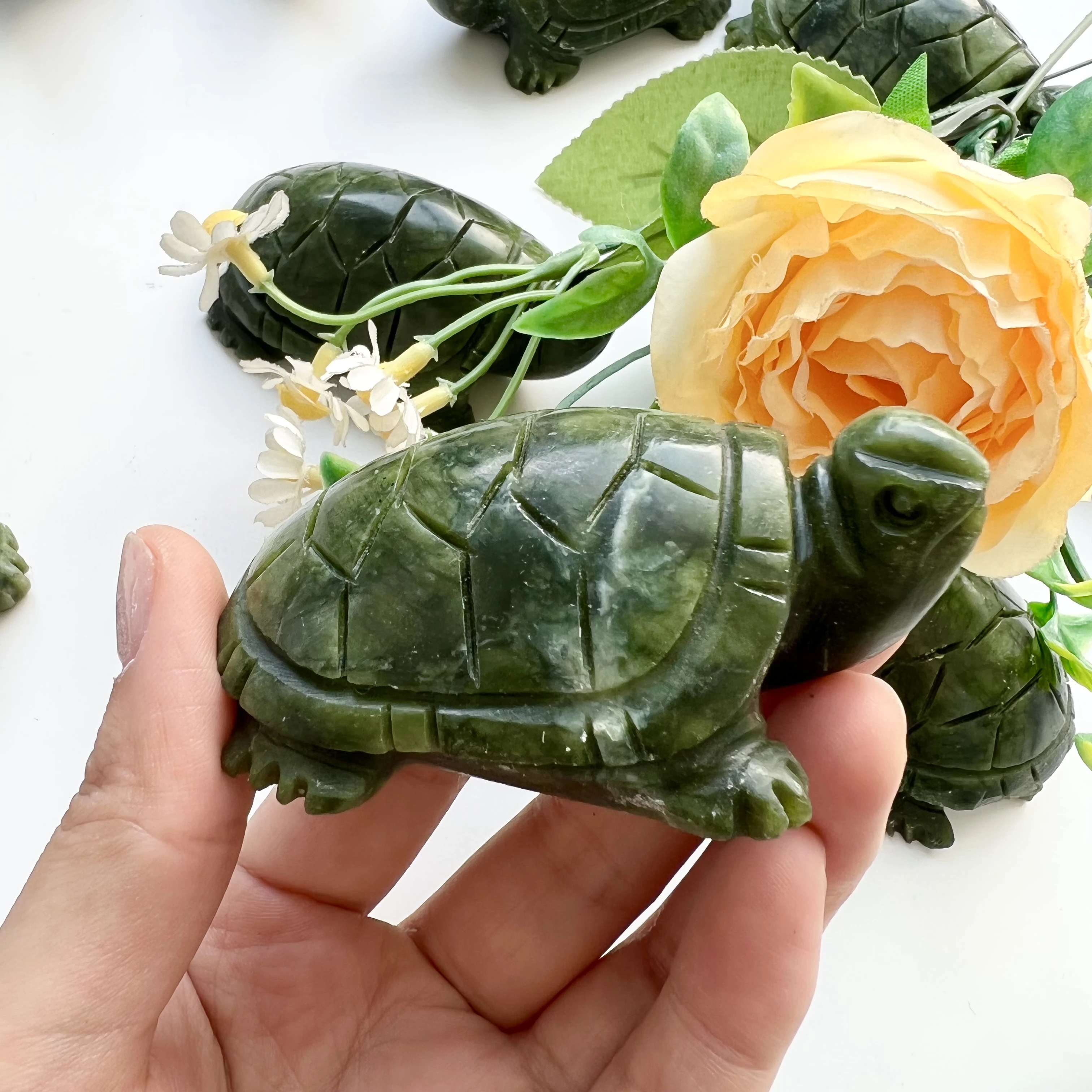 Natural Crystal Nephrite Turtle Healing Stone Crystal Crafts Green Jade Turtle