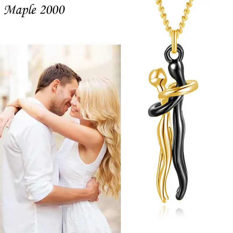 

Cross-border Personality Couple Hug Necklace Lovers Hug Two-tone Pendant Necklace Valentine's gift, Picture shows