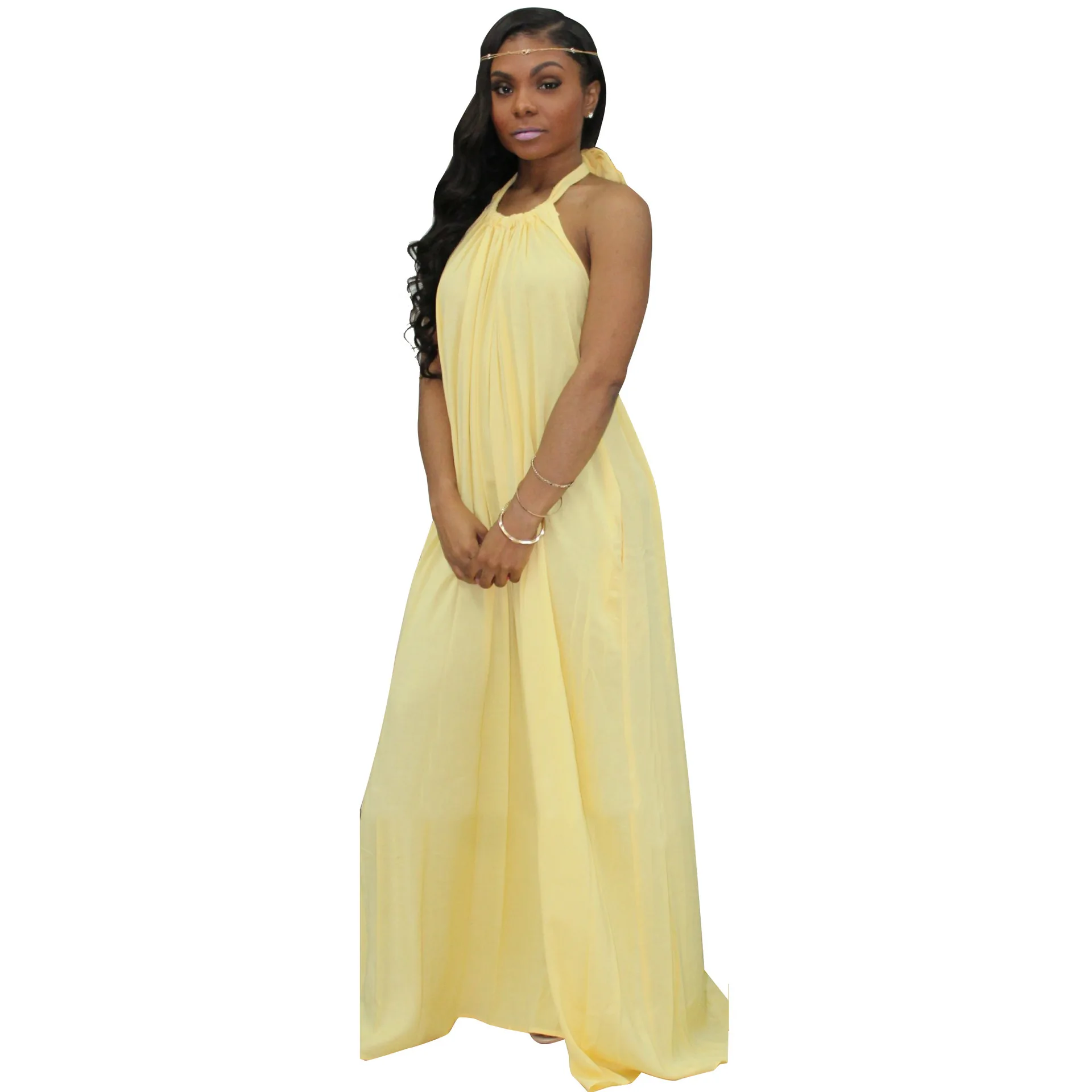

High quality elegant backless sleeveless halter neck chiffon jumpsuit
