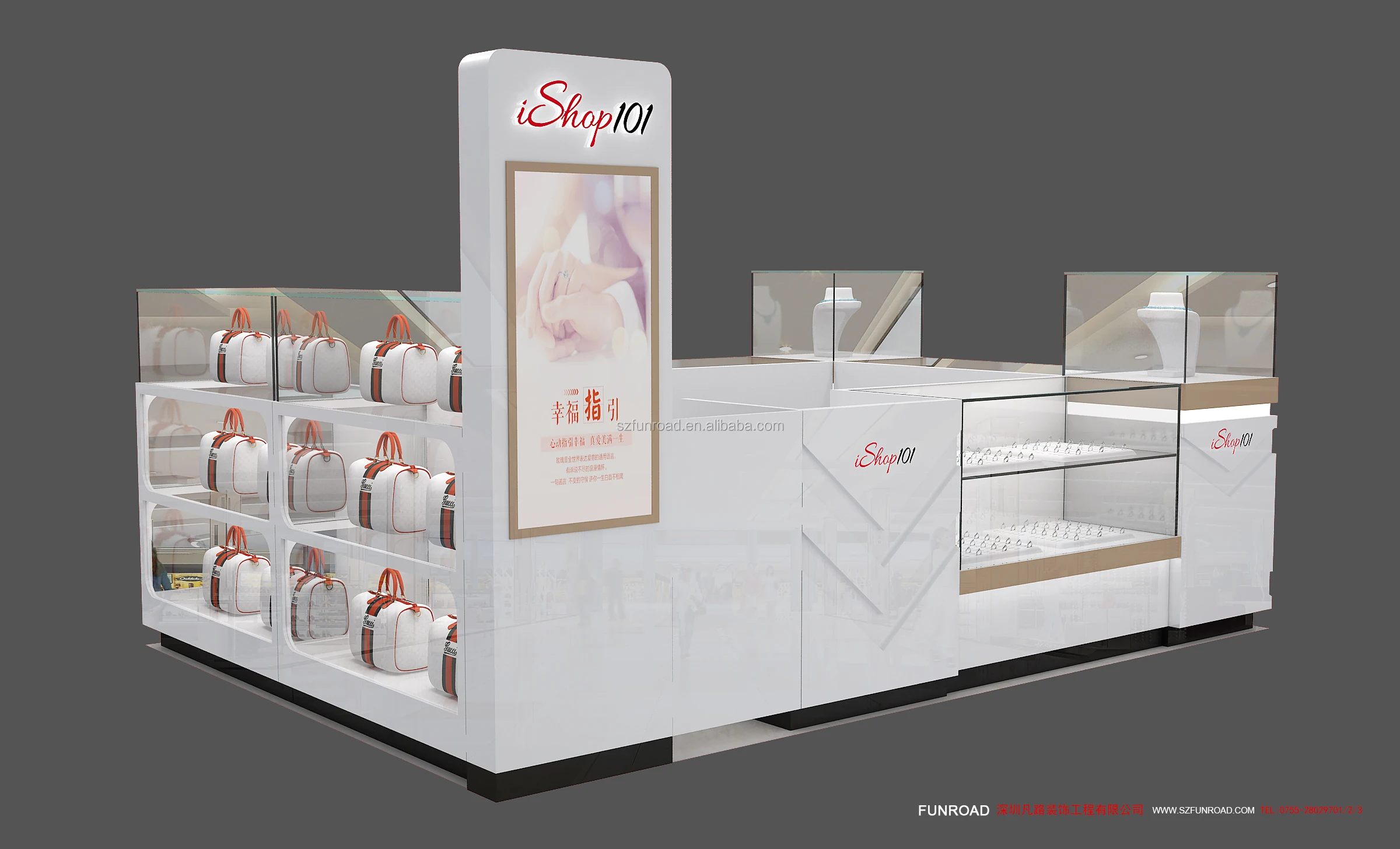 OEM design acceptd retail jewelry store furniture kiosk / jewelry kiosk showcase display for jewellery store