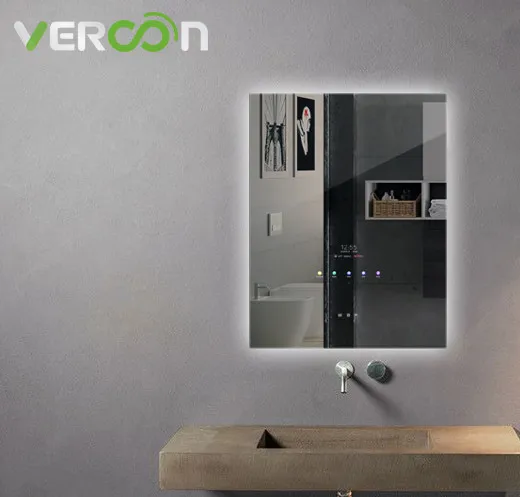 

China Manufacture rectangular shape wall mounted led lighted touch screen bathroom smart mirror with tv