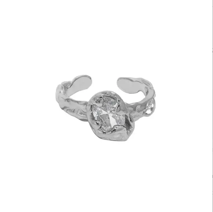 

VIANRLA 925 sterling silver hammered texture silver cz ring