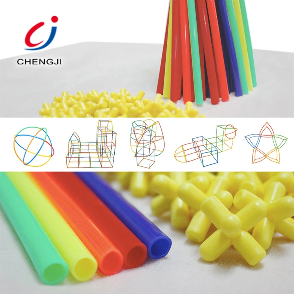 
500pcs Colorful Interlocking Plastic Engineering Toys Straws, Connectors Building Block Toy 