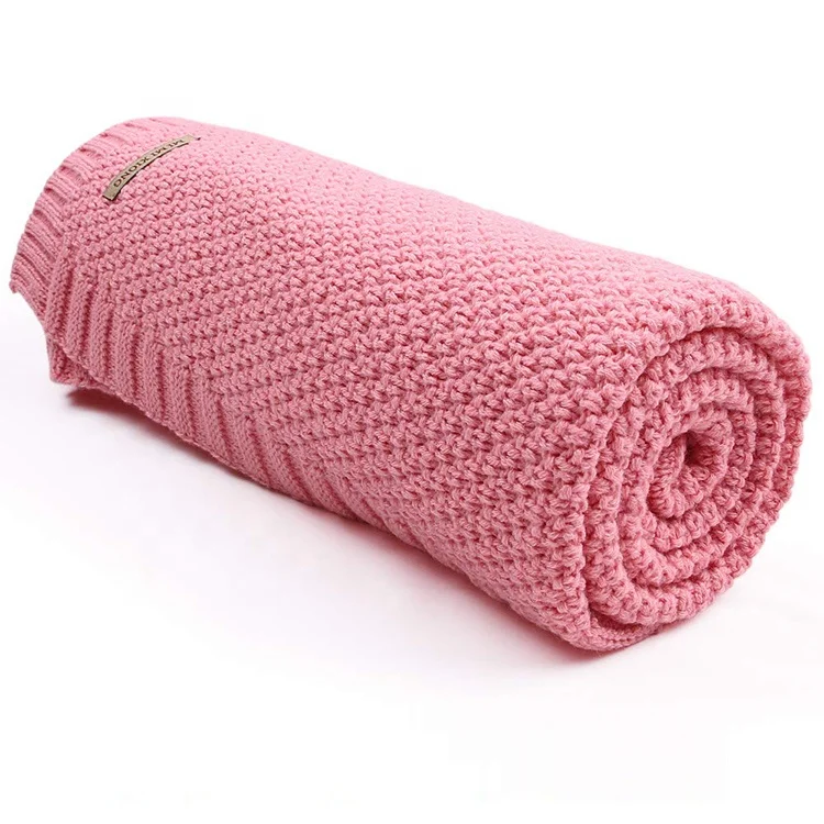 
Knitting Yarn Organic Knitted Cellular Baby Receiving Swaddle Throw Blanket 