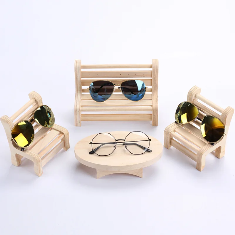 

Sunglasses Glasses Display Rack Custom Wooden Table Bench Glasses Display Holder, Natural