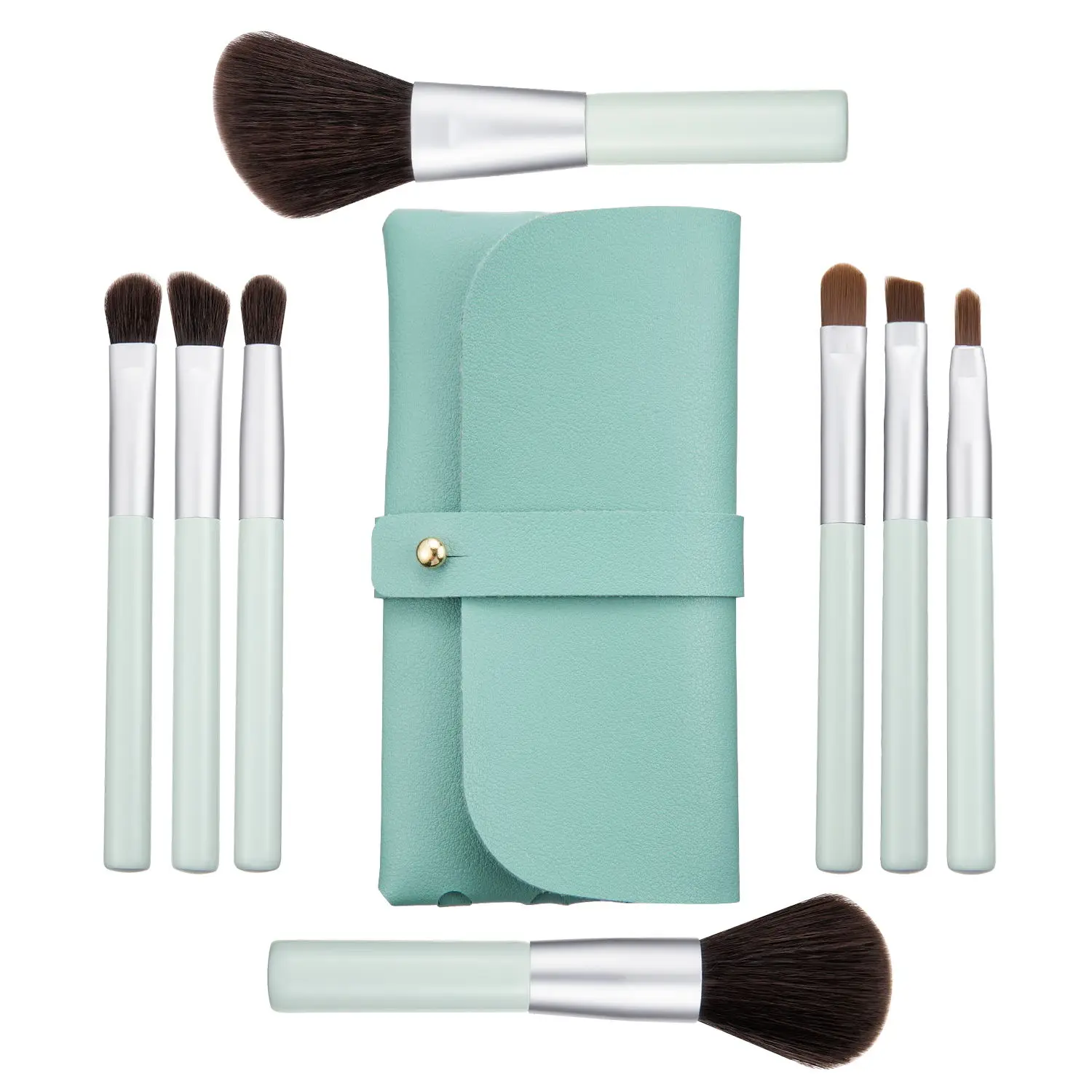 

Portable Vegan Travel Multifunction Blending Makeup Brushes Leather Travel Makeup Bag Included brushes set for makeup