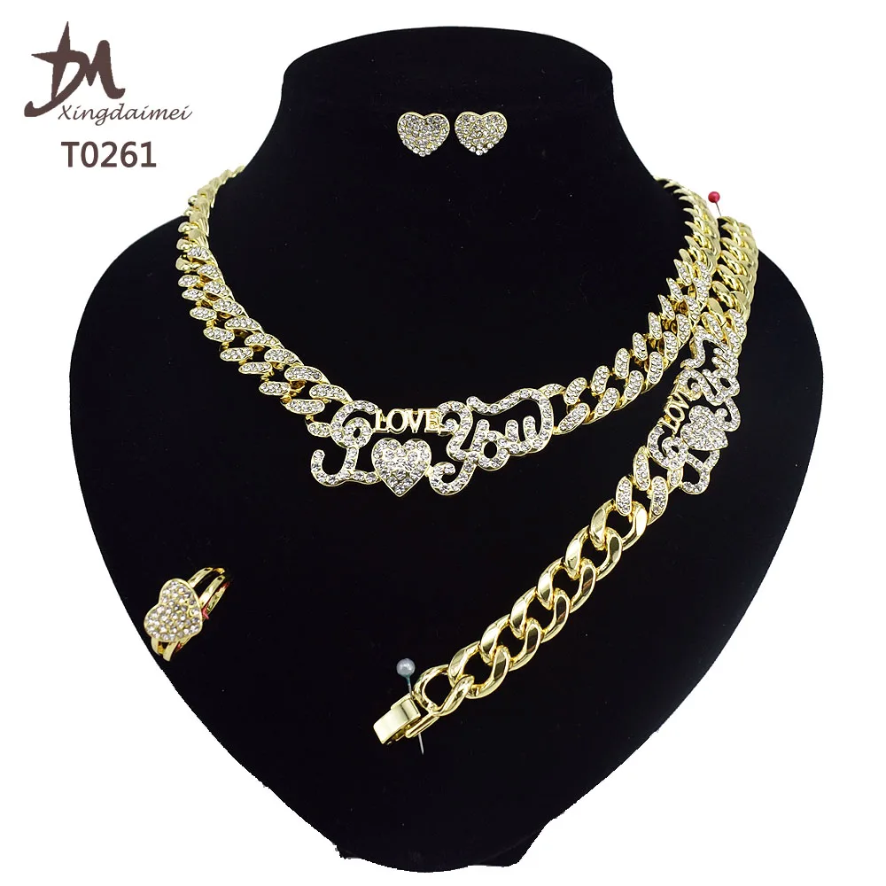 

T0261 Wholesale Fashion Women's 18K gold plated 4piece i love you jewelry set