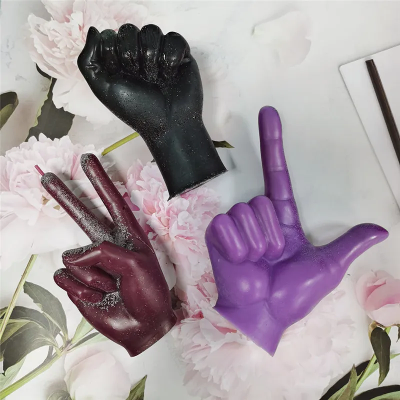 

Hot Sell 3D Hand Made Scented Silicone Hand Shape Fingers Crossed Candle Mold, As picture