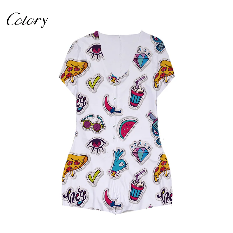 

Colory Fall Onesie With Butt Flap Deep V-neck Long Romper Short Sleeve, Picture shows