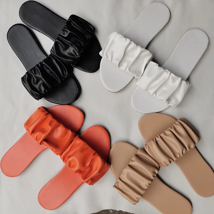 

custom Wholesale 2021 new arrivals solid color trend pu women flat sandals slipper, As per customer's request