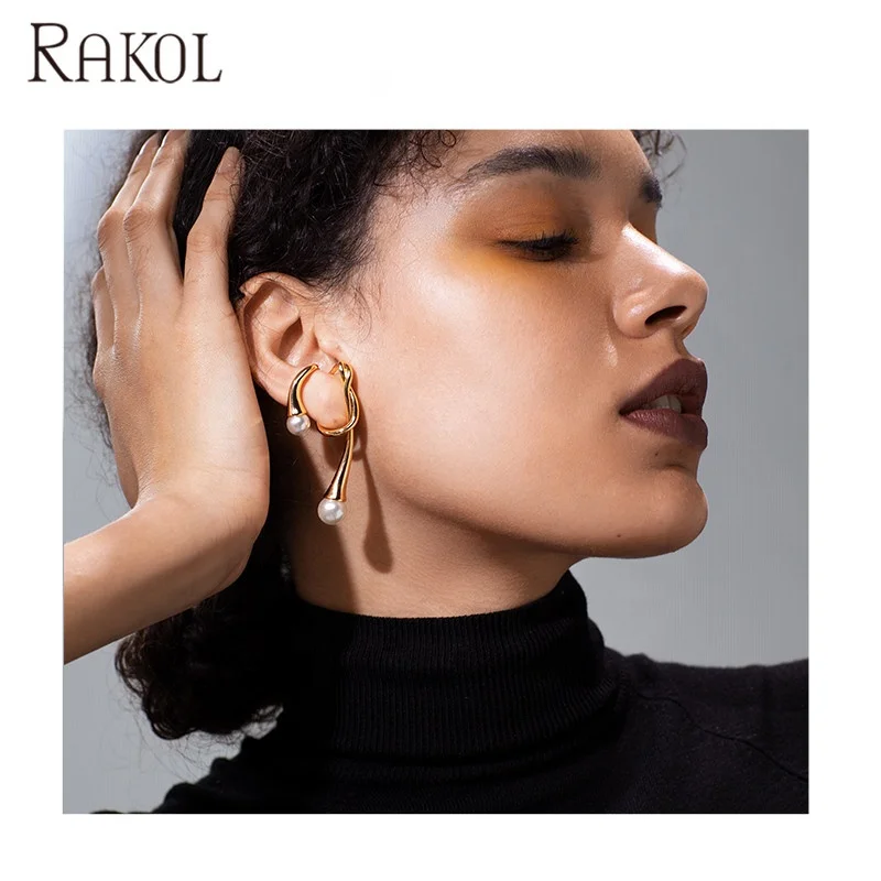 

RAKOL EP2657 vintage jewelry 2021 irregular gold pearl earrings ear cuff, Picture shows