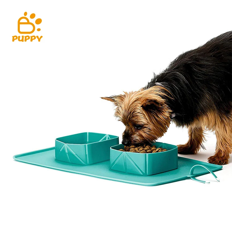 

Amazon hot sale pet travel bowl foldable bowl Pet Feeding Bowls and Collapsible Silicone Roll Up Mat, Green, black
