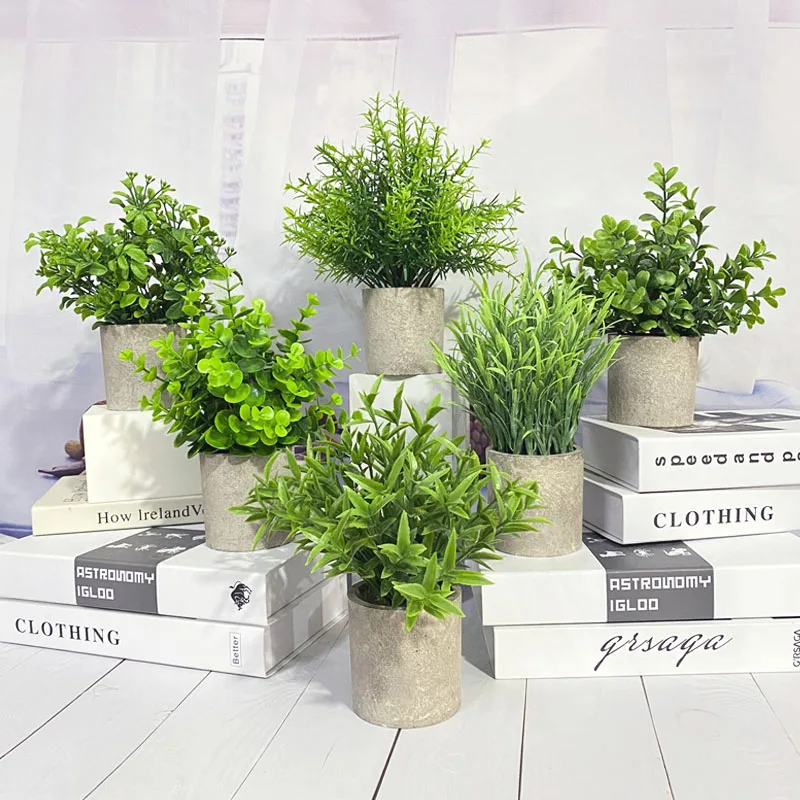 

Home Office Desk Table Indoor Artificial Mini Potted Plants Plastic Greenery, Natural color