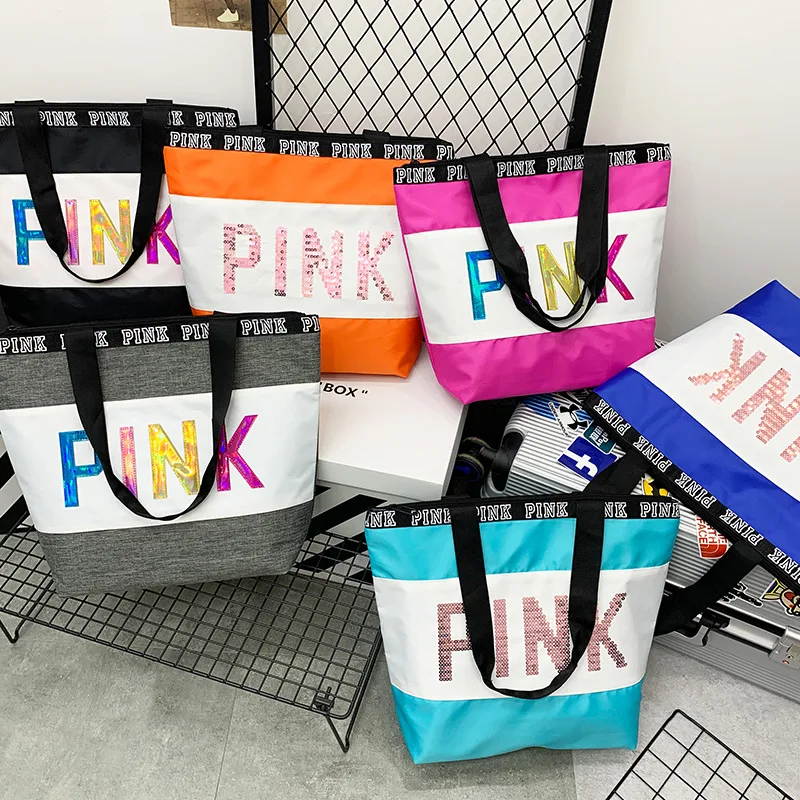 

FREE SHIPPING 2021 Eco reusable pink nylon shopping bag foldable large capacity women tote bag, As show