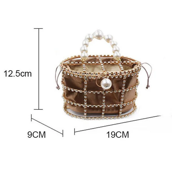 

High quality vogue elegant shiny rhinestone pearl canvas bird-cage women evening handbags, Gold with 2 designs