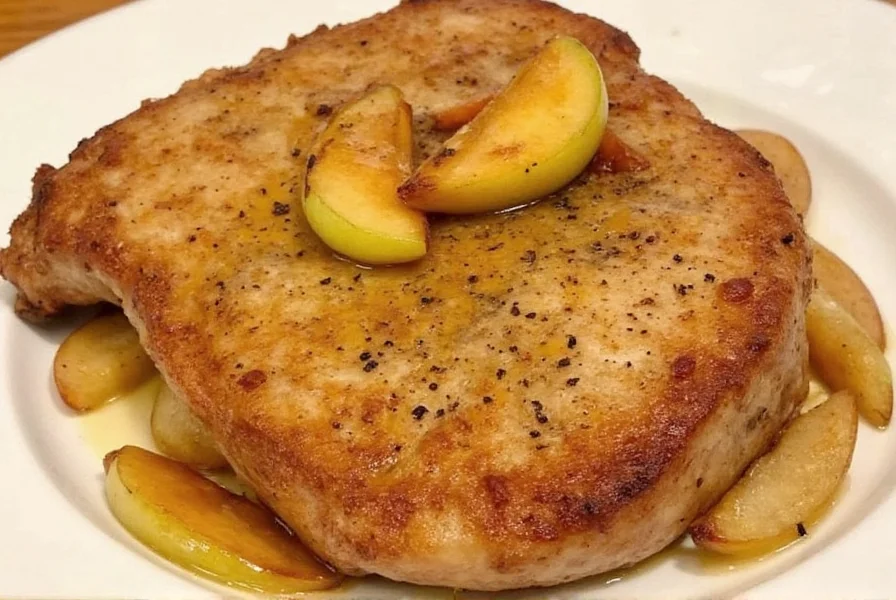 Apple pork chops served with mashed sweet potatoes and roasted vegetables