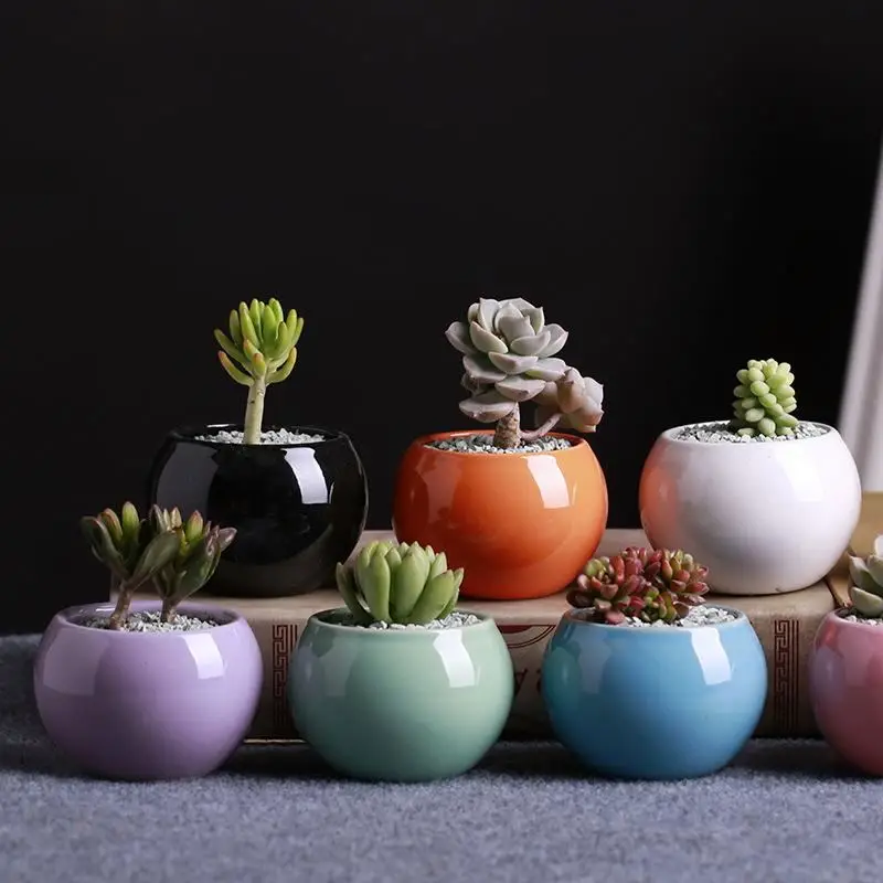 

APHACATOP Creative Colorful Small Round Succulent Flower Plant Chinese Ceramic Pots