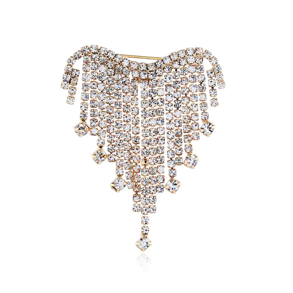 

Channel Brooches Women Rhinestone Korean Vintage Lapel Pin Crystal Long Tassel Brooch, 4 colors