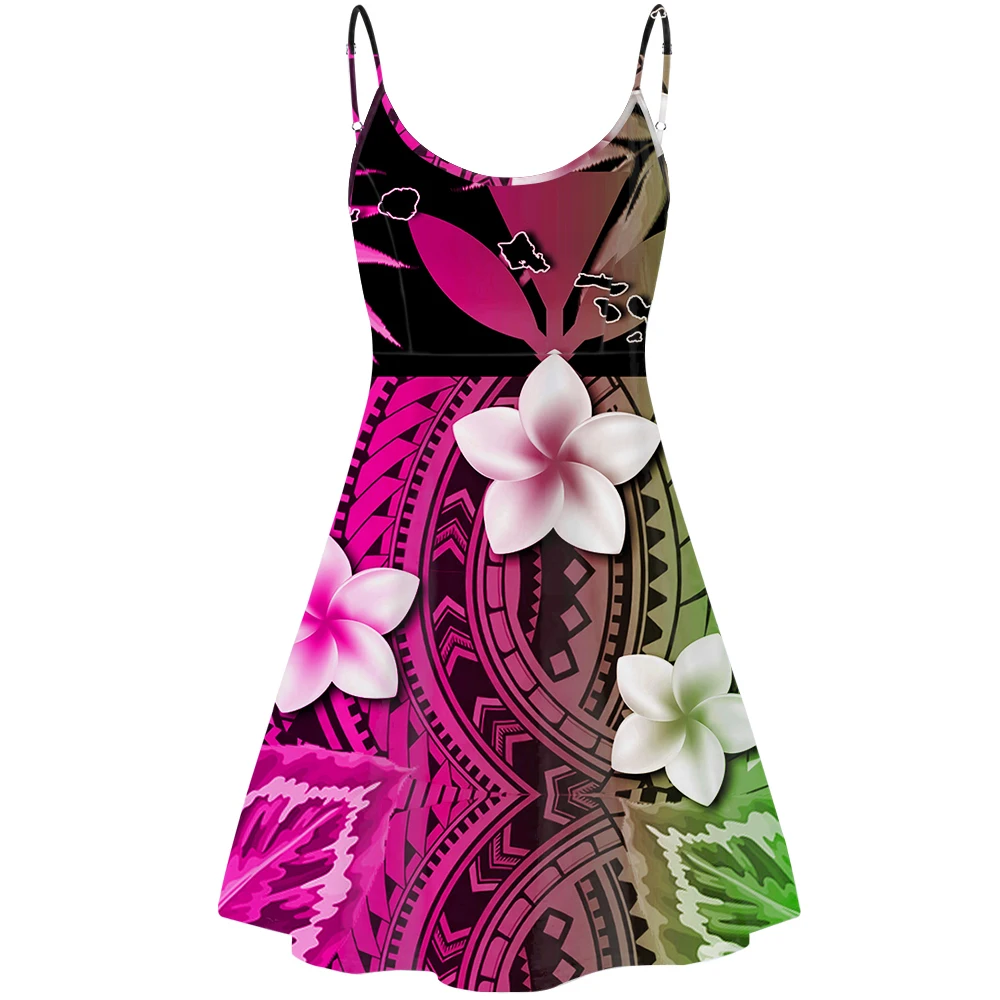 

Wholesale Hawaii Ladies Slip Dress With Flower Polynesian Samoan Tribal Plumeria Print Women Backless Sling Dress Seamless Night, Customized color