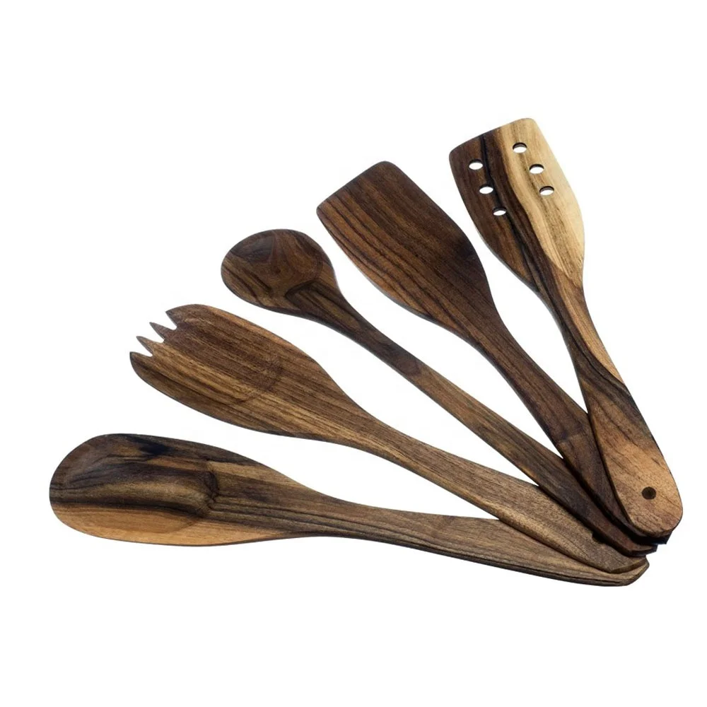 

Kitchen High Quality 6pcs sets Non-toxic Natural Wood Utensil Wood kitchen Spatula spoon fork