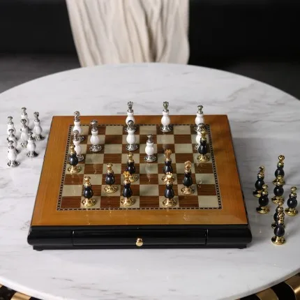 
Wood chess game set luxury gold chess set titanium decorative chessboard 