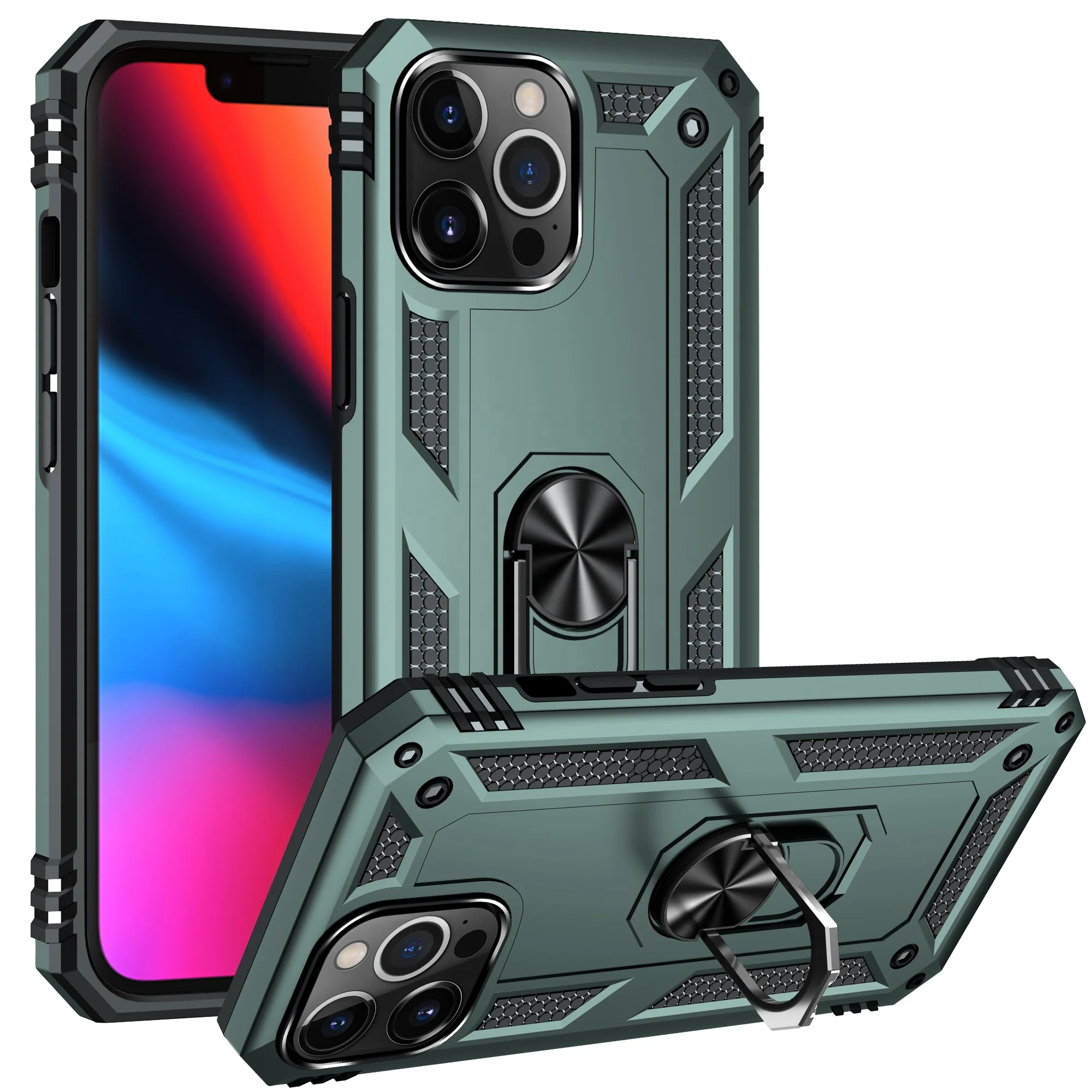 

New Luxury Cases Cover work with Magnetic Ring holder Car Mount Kickstand phone case bag for iPhone 13 pro max, Optional