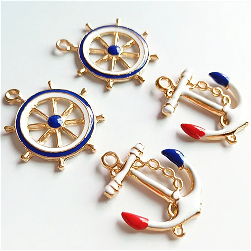 

DIY Gold Plated Zinc Alloy Diy Pendants Accessories Enamel Enameled Rudder Anchor Pendant Jewelry Charm For Jewelry Making