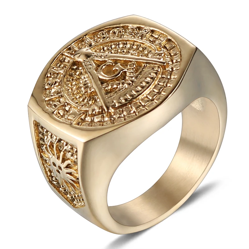 

New Design Mens Custom Gold Plated Stainless Steel Masonic Jewelry Rings
