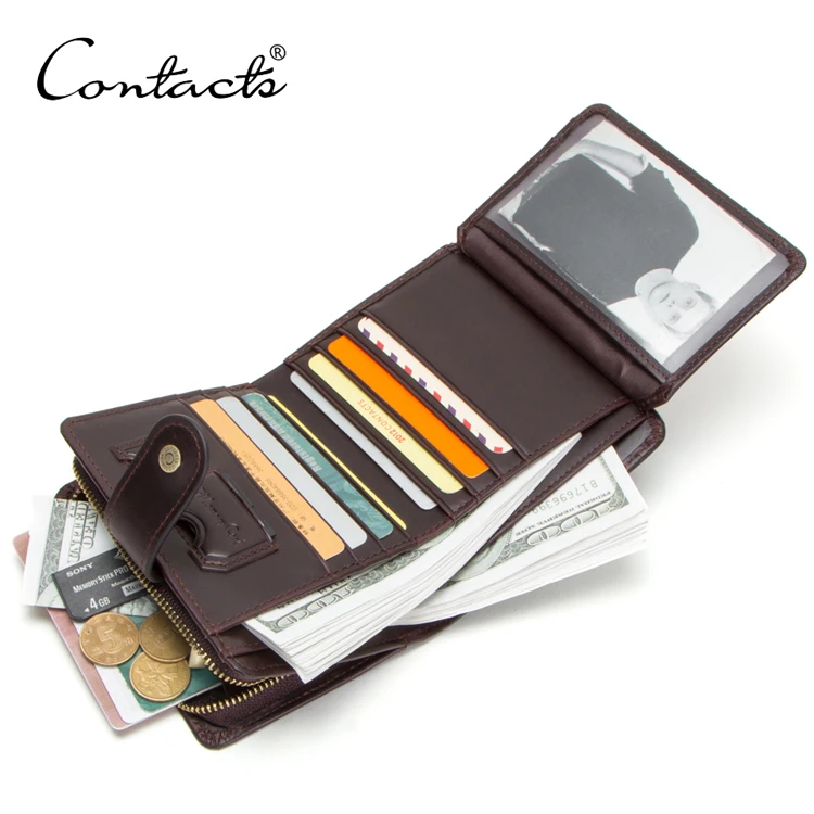 

contact's dropship wholesale crazy horse leather 11 cards slots rfid blocking bifold antimagnetic genuine leather bag wallet men, Black brown coffee