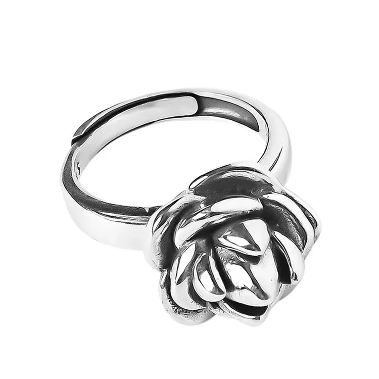 

Vintage Large Flower Ring Retro Simple Fashion Jewelry For Women Plated Silver Exaggerated Alloy Rings, Picture shows