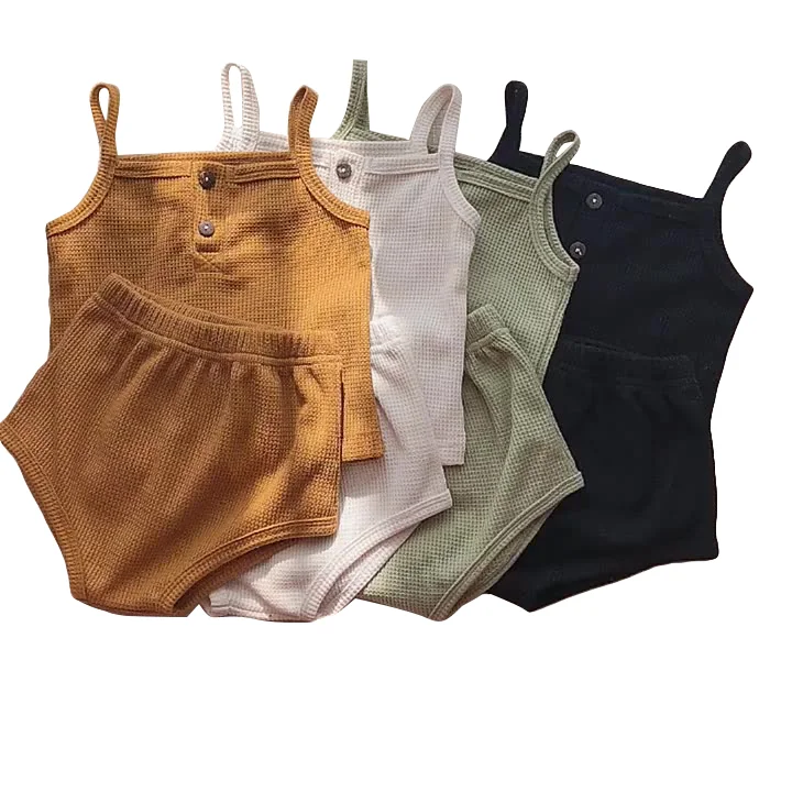 

summer 2022 little girls clothing sets spaghetti toddler girl two piece short sets custom logo kids shorts set girls
